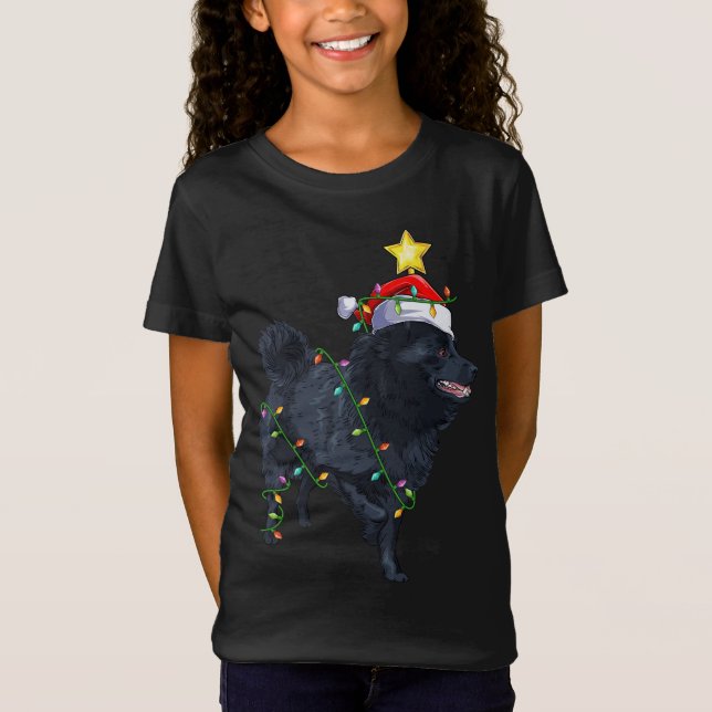 Camiseta Schipperke Perro Xmas Árbol de iluminación Santa S (Anverso)