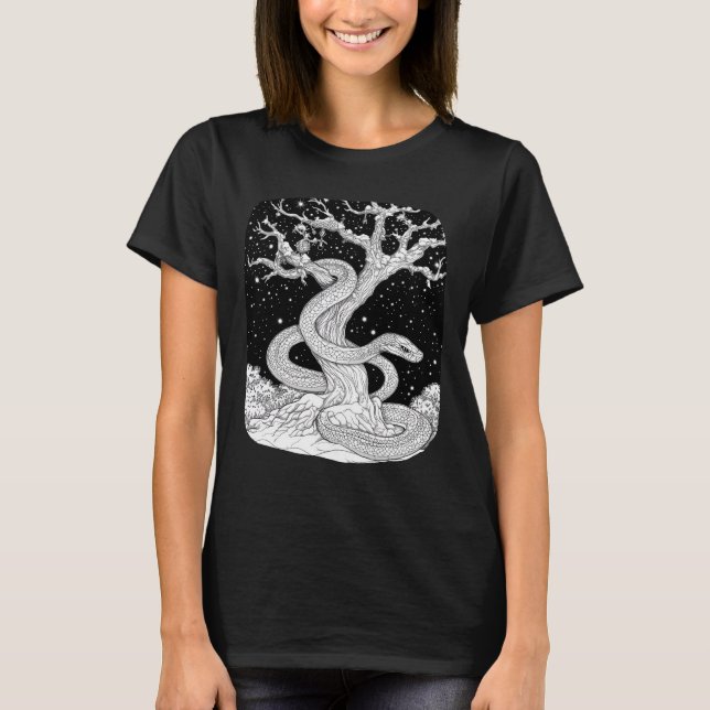 Camiseta Schlange bei Nacht unter magischem Sternenhimmel (Anverso)