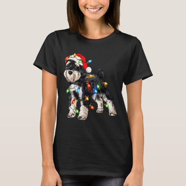 Camiseta Schnauzer Christmas Dog Christmas Lights Santa Hat (Anverso)