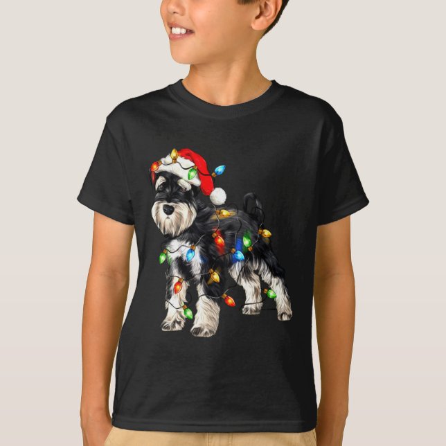 Camiseta Schnauzer Christmas Dog Christmas Lights Santa Hat (Anverso)