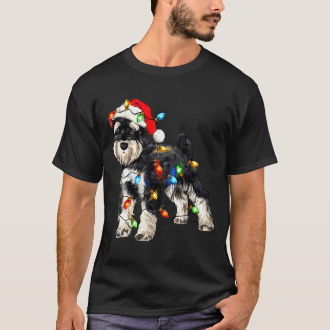 Camiseta Schnauzer Christmas Dog Christmas Lights Santa Hat (Anverso)