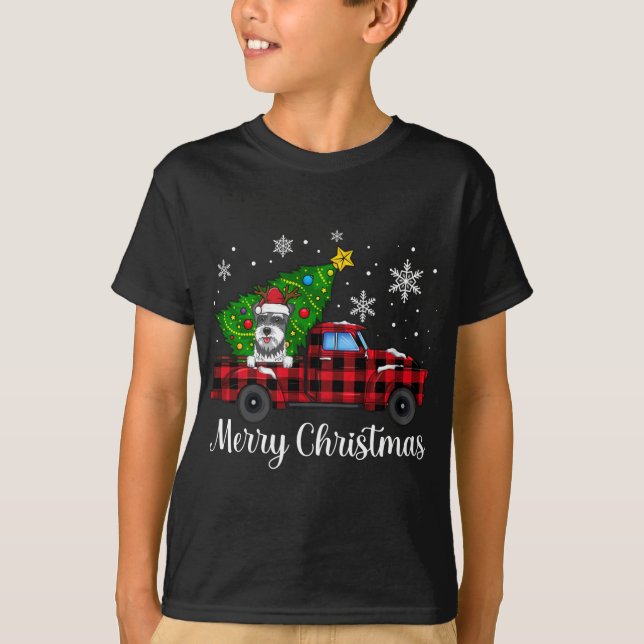 Camiseta Schnauzer Dog Riding Red Truck Cute Merry Christma (Anverso)
