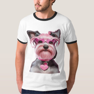 Camiseta Schnauzer en miniatura, corazón de bloqueo rosado
