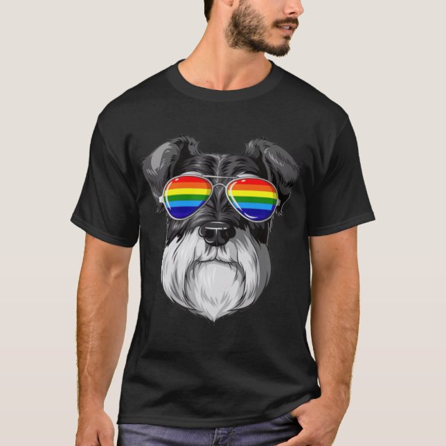Camiseta Schnauzer Gay Pride Flag LGBT Rainbow Sunglasses f (Anverso)