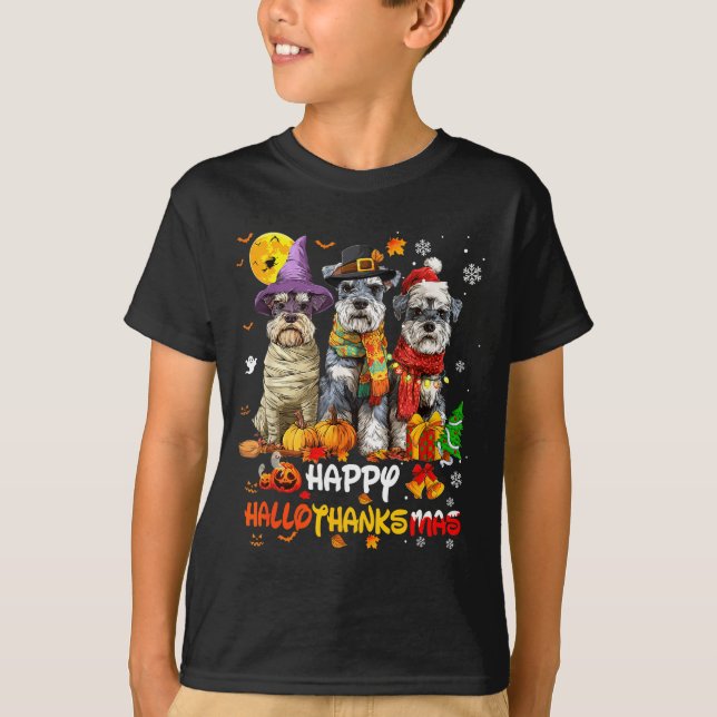 Camiseta Schnauzer Happy Hallothanksmas Dog Lover Christmas (Anverso)