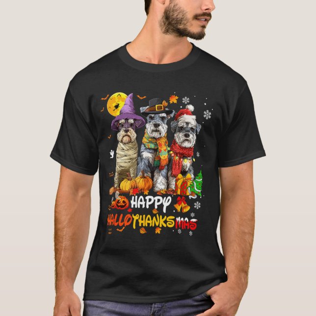 Camiseta Schnauzer Happy Hallothanksmas Dog Lover Christmas (Anverso)