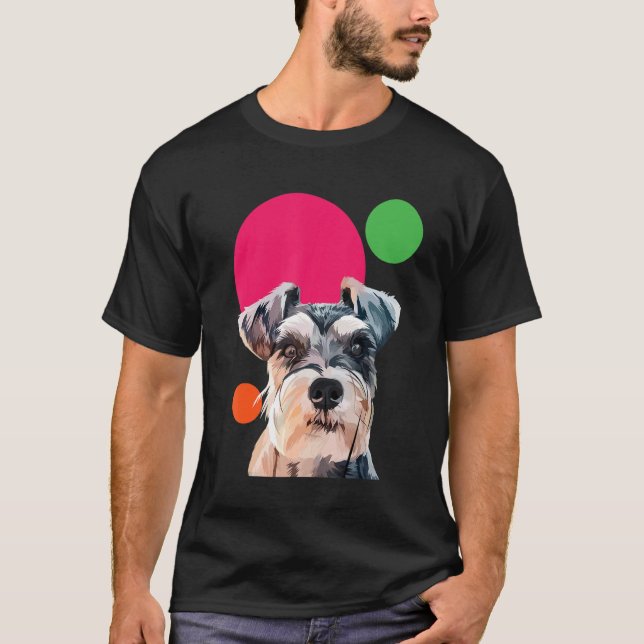 Camiseta Schnauzer Pop Art Mini Schnauzer Portrait Dog Colo (Anverso)