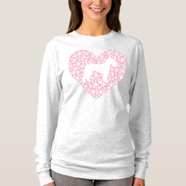 Camiseta Schnauzer Silhouette Heart Paws Adorable (Anverso)