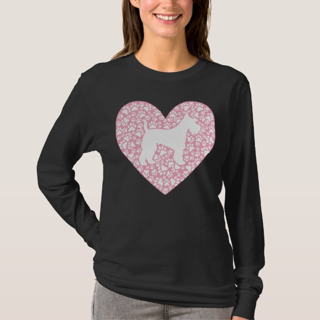 Camiseta Schnauzer Silhouette Heart Paws Adorable (Anverso)