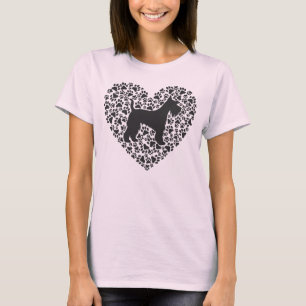 Camiseta Schnauzer Silhouette Heart Paws Print - Dog Lover