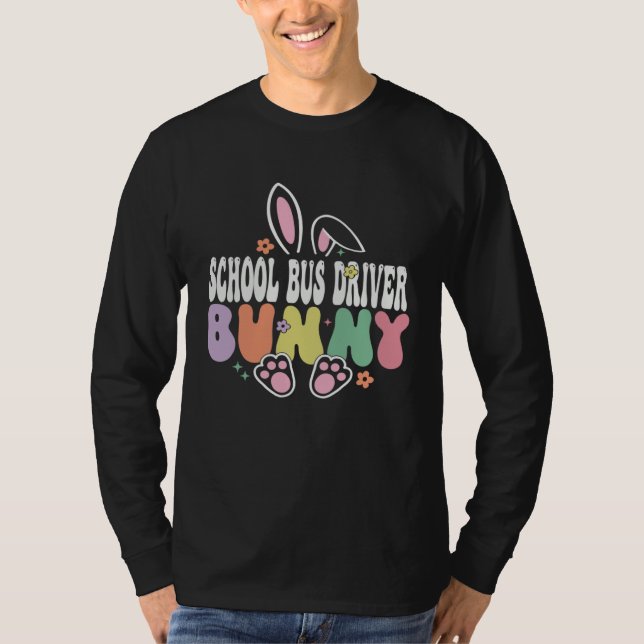 Camiseta School Bus Driver Bunny Easter Day Groovy Family M (Anverso)