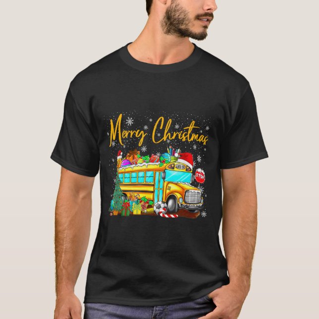Camiseta School Bus Driver Santa Hat Merry Christmas Tree M (Anverso)