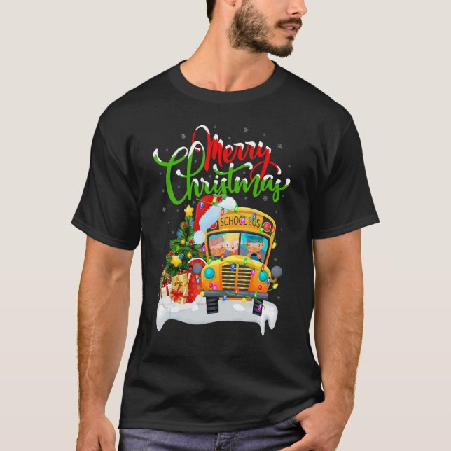 Camiseta School Bus   Xmas Decorations Santa School Bus Chr (Anverso)