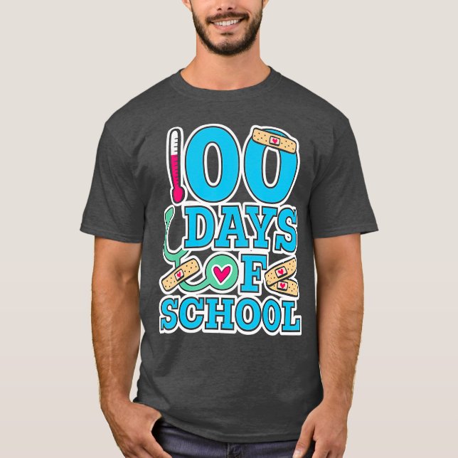 Camiseta School Nurse 100 Days of School (Anverso)