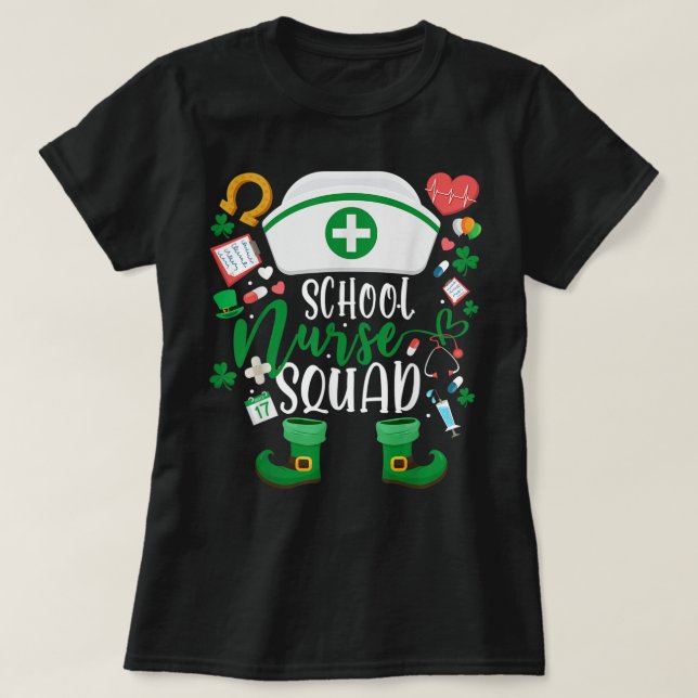 Camiseta School Nurse Squad Irish Shamrock Tee Nurse St Pat (Diseño del anverso)