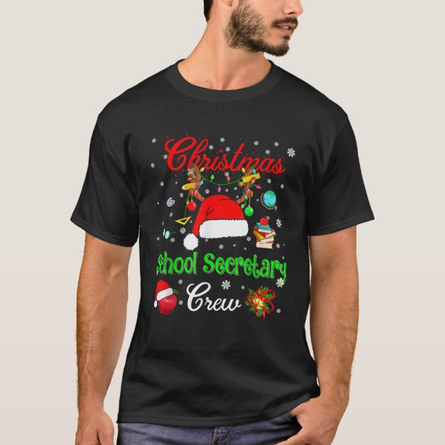 Camiseta School Secretary Crew Christmas Santa Hat Reindeer (Anverso)