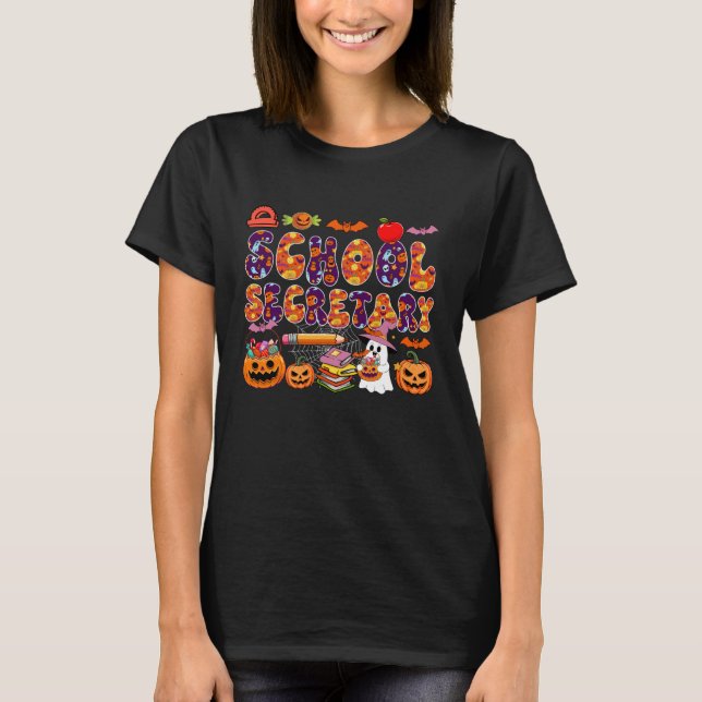 Camiseta School Secretary Halloween Boo Carved Pumpkins Job (Anverso)