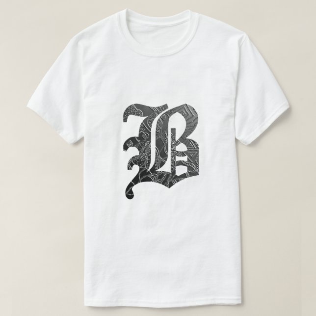 Camiseta Schwarze Buchstabe "B" im gotischen Stil (Diseño del anverso)