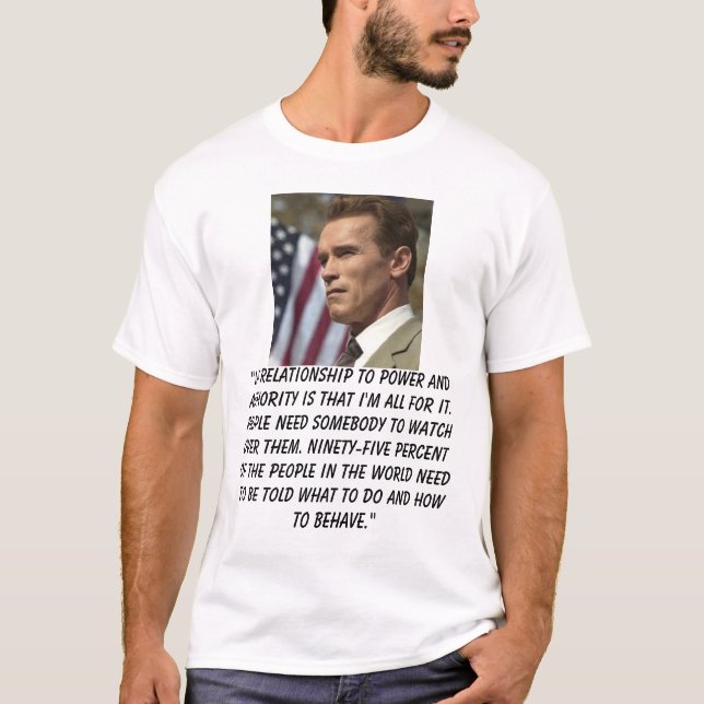 Camiseta Schwarzenegger, "mi relación al poder y… (Anverso)