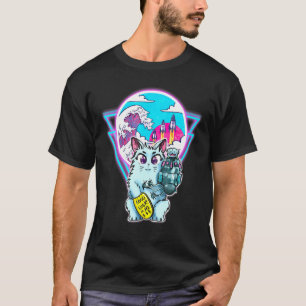 Camiseta Sci Fi Maneki Neko Cat Con Moneda De Buena Suerte