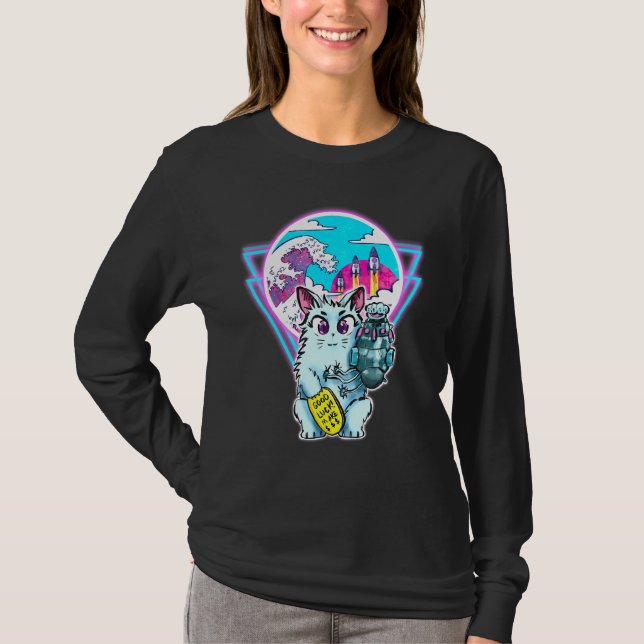 Camiseta Sci Fi Maneki Neko Cat con moneda de buena suerte (Anverso)