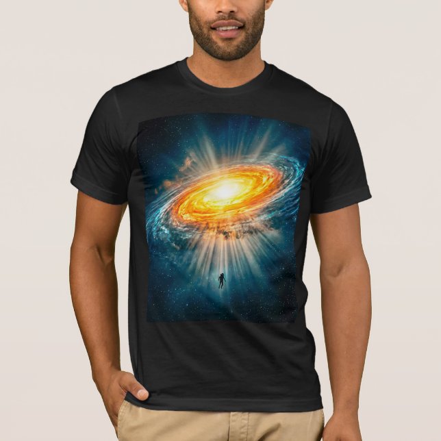 Camiseta Sci-Fi Space Golden Galaxy Astronaut Glowing Art (Anverso)
