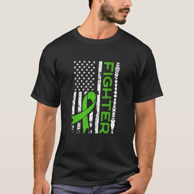 Camiseta Scoliosis Figher Flag Green Ribbon Awareness Spin (Anverso)