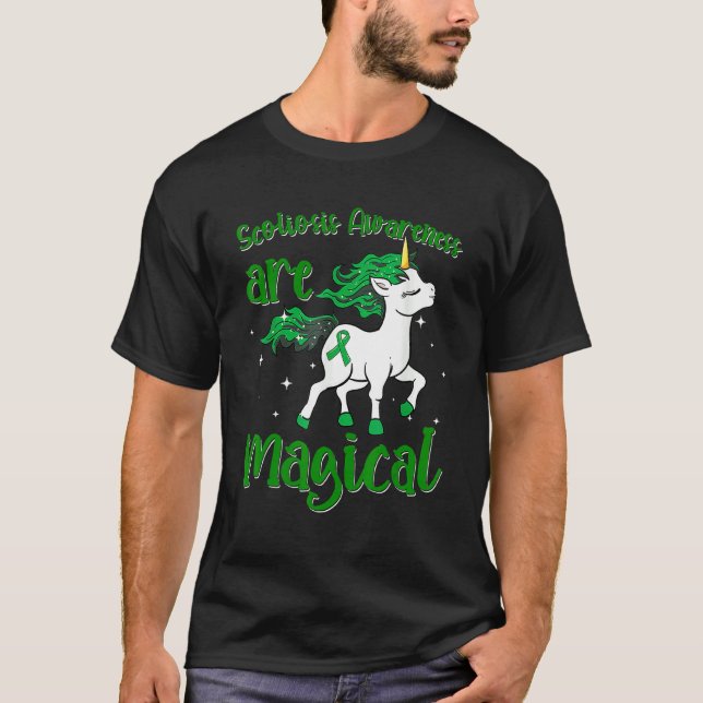 Camiseta Scoliosis Warrior Magia Unicornio Scoliometer Gree (Anverso)