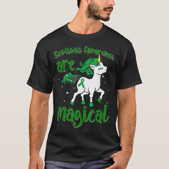 Camiseta Scoliosis Warrior Magia Unicornio Scoliometer Gree (Anverso)