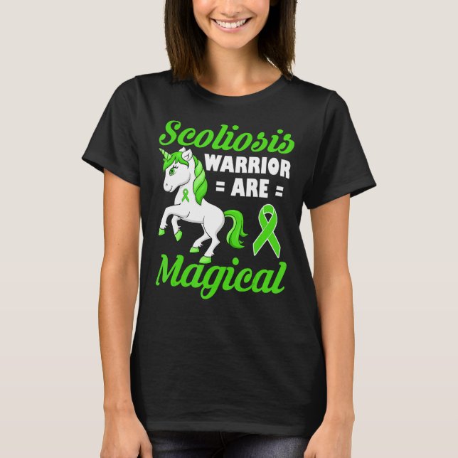 Camiseta Scoliosis Warrior Magia Unicornio Scoliometer Gree (Anverso)