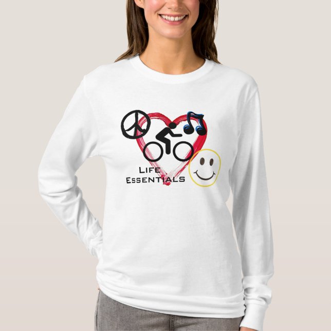 Camiseta Scoop Hoodie de Damas, "Life Essentials" (Anverso)