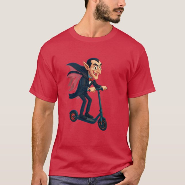 Camiseta Scooter Dracula Funny toon Vampire on Electric Rid (Anverso)