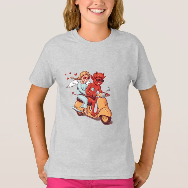 Camiseta Scooter Love – Devil & Angel Kids (Anverso)