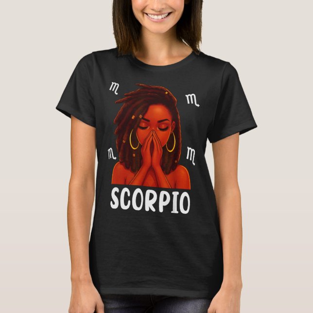 Camiseta Scoro Loc'd Black Woman Pray Christian Zodiac Birt (Anverso)