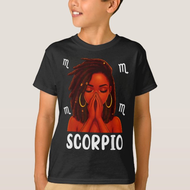 Camiseta Scoro Loc'd Black Woman Pray Christian Zodiac Birt (Anverso)