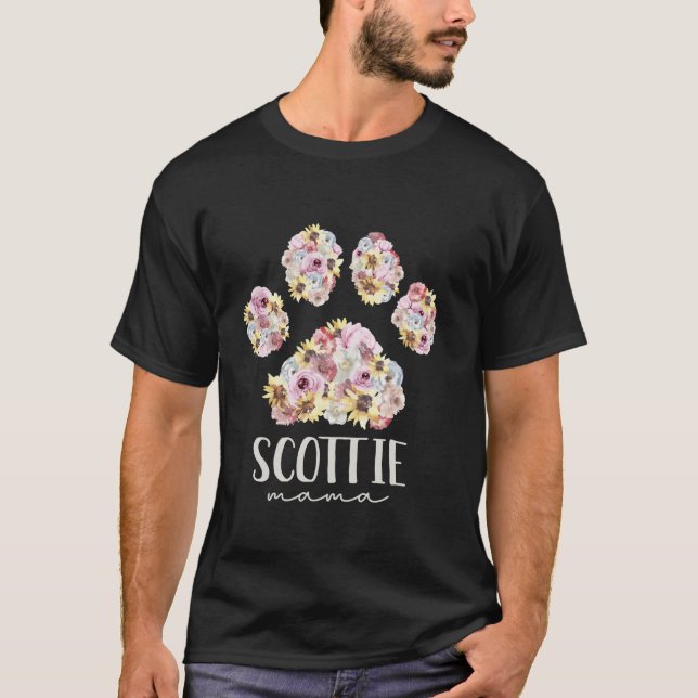 Camiseta Scottie Mama Floral Dog Paw Scottish Terrier Mom (Anverso)
