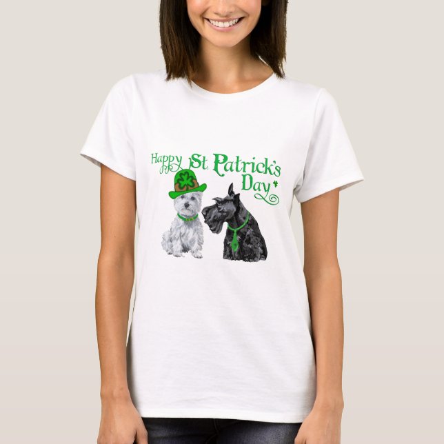 Camiseta Scottie y Westie Día de St. Paddy (Anverso)