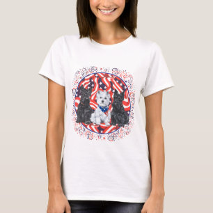 Camiseta Scotties y una bandera estadounidense Westie