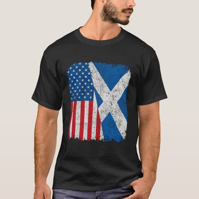 Camiseta Scottish American Flag Half USA Scotland Root Prou (Anverso)