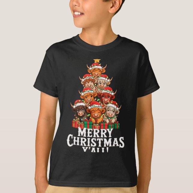 Camiseta Scottish Highland Cow Christmas Tree Funny Cow Lov (Anverso)