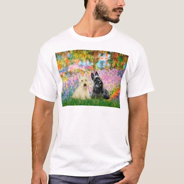 Camiseta Scottish Terrier (dos BW) - Jardín (Anverso)