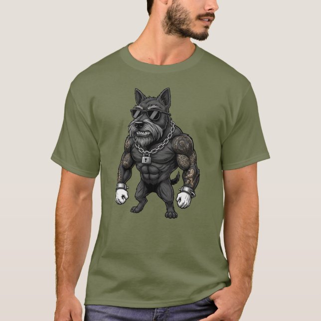 Camiseta Scottish Terrier, muscular, tattooed, bodybuilder (Anverso)