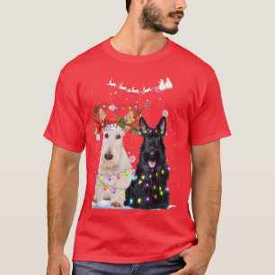 Camiseta Scottish Terrier Reindeer Santa Hat Xmas Lights Ch