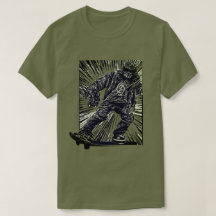 Scratchboard Graphic Skateboard T-Shirt