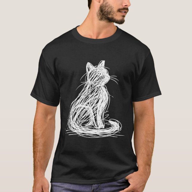 Camiseta Scribble Cat Minimal Line Art Japanese  (Anverso)