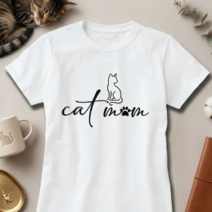 Camiseta Script de Mamá Gata Minimalista con Huella de Garr