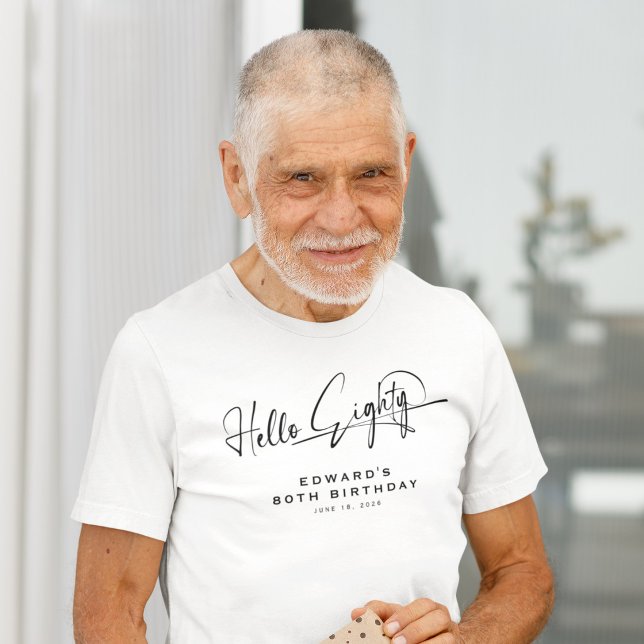 Camiseta Script Hola Ochenta Minimalista Cumpleaños 80 (Subido por el creador)