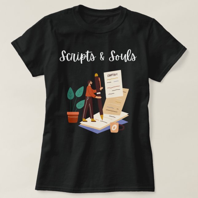 Camiseta "Scripts y almas" para psicólogos (Diseño del anverso)