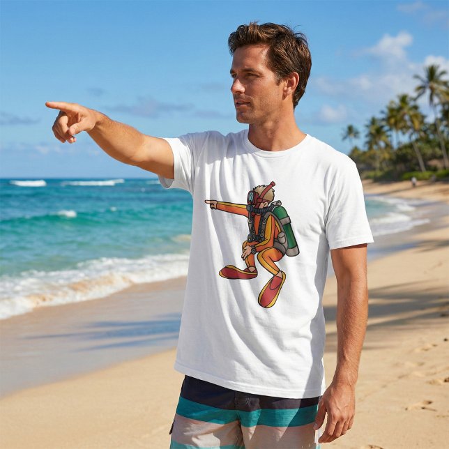 Camiseta Scuba Diver in Orange Wetsuit Pointing (Subido por el creador)