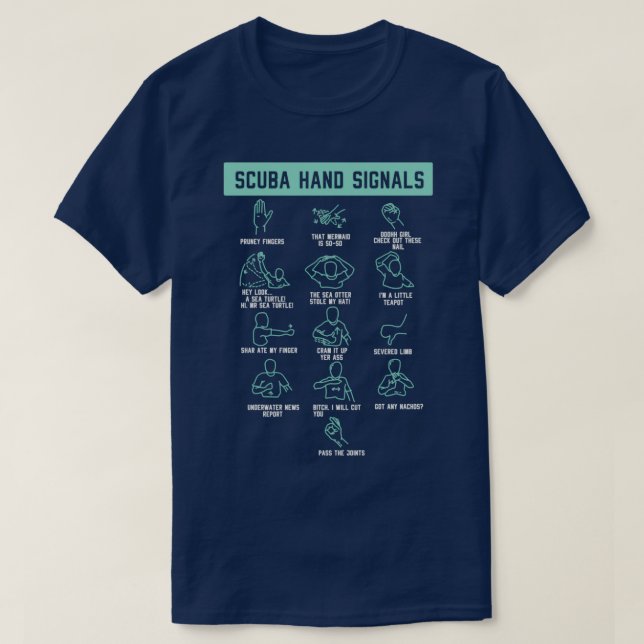 Camiseta Scuba Sarcástica Señales de buceo de mano (Diseño del anverso)